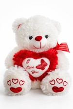 Plush Teddy Bear Holding Red Heart  I Love You  Stuffed Animal 12.5  Excellent