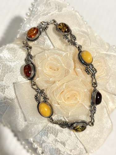 Women’s Multicolor Amber Sterling Silver Grapevine Bracelet