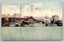1913 Seattle Waterfront Postcard Galbraith Dock Ferries Washington F.H. Nowell