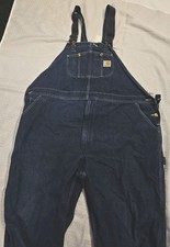 Carhartt Denim Bib Overalls Loose Fit Men  s 50 x 30 USA With Small Flaw