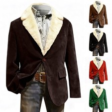 Winter Men Coat Plush Fleece Lined Lapel Single Breast Jacket Casual Outerwear