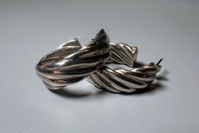 HOB Mexico Sterling Silver 925 Ribbed Oval Hoop Earrings 1 1/5"