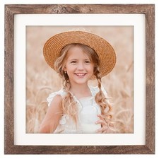 10x10 Square Picture Frame Wood Fits Photo 8x8 with Mat Vtg Brown 10x10