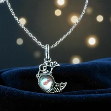 Celestial Opal Crescent Moon Necklace Charm Pendant Silver Necklace Astrology