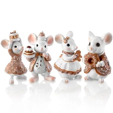 Thyle 4 Pcs Christmas Gingerbread House Decorations Gingerbread Mouse Figurin...