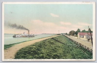 The Levee At Chalmette New Orleans Steamer Offshore C1920s Postcard AJ9