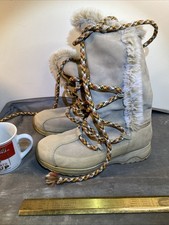 Vintage Women's Tecnica Moon Boots Tan Khaki Suede With Fur Trim Size US 9 RARE