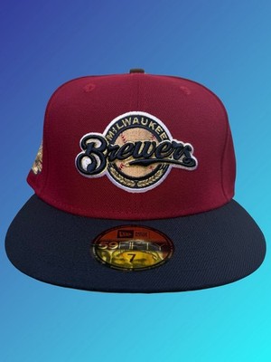 New Era Topperz Milwaukee Brewers 59Fifty Fitted Hat Size 7 Two Tone Maroon Navy