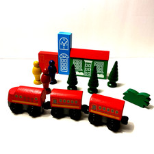 Plan Toys Plan City Wooden 3 Piece Train with Houses Trees People  Shrub