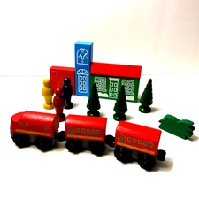 Plan Toys Plan City Wooden 3 Piece Train with Houses Trees People & Shrub