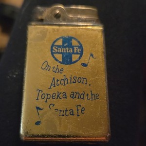 Vintage Santa Fe Railroad Advertising Pocket Lighter "On the Atchison, Topeka"