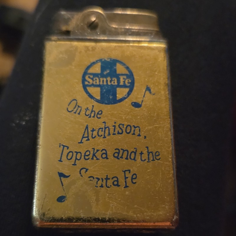 Vintage Santa Fe Railroad Advertising Pocket Lighter "On the Atchison, Topeka"