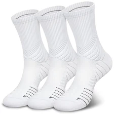  Compression Running Socks for men, Coolmax Anti-Blister Medium White 3 Pairs