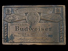 SJ17132 VINTAGE 1970s GENUINE BUDWEISER LAGER BEER ADVERTISEMENT BELT BUCKLE