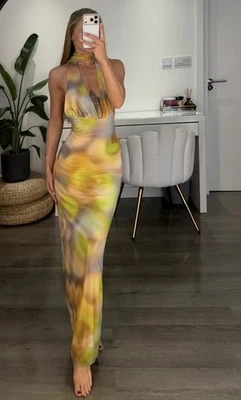 Zara Printed Open Back Long Tulle Dress Size S - Image 1 of 4