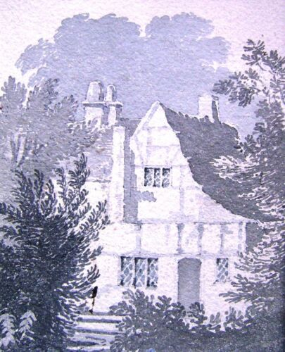 ENGLISH SCHOOL A TIMBERED HOUSE BY A WOOD C1830 WASH - Picture 1 of 1