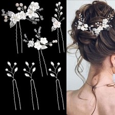 6PCS Flower Bridal Hair Pins Rhinestone Pearl Wedding Hair Accessories
