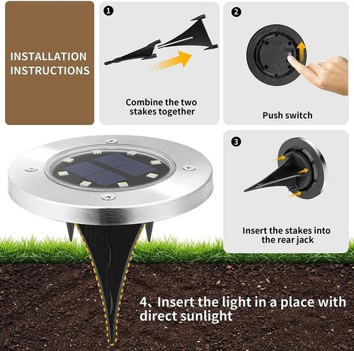 4PCS Solar Ground Lights 8-LED Outdoor Solar Lights Waterproof In-Ground Lights - Picture 9 of 10