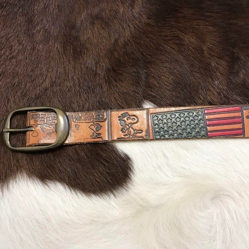 Snoopy Kakeru Old Bettys Leather Belt Brown Men's Size 34 Used from Japan - Picture 11 of 19