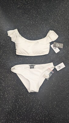 Vince Camuto Swim White Flutter Sleeve  Bikini Small top & bottom  Two Piece NWT