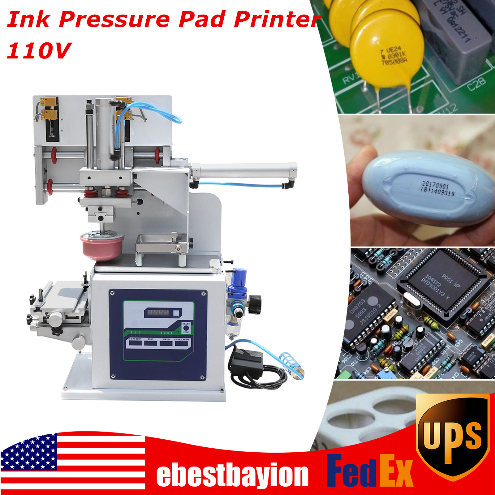 110V Pneumatic Pad Printing Stamping Embossing for Ceramics Cardboard Leather