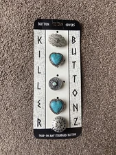 NOS Vintage Killer Buttonz Button Covers 1980s 90s Western Themed Turquoise