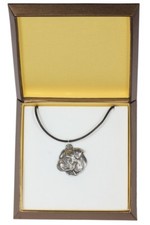 American Bulldog - silver covered necklace with dog, in box, Art Dog USA