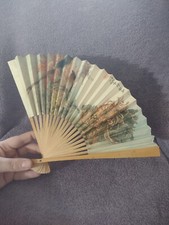 Vintage Wood Handle Hand Painted Chinese Fragrant Flowers Whispering Birds Fan