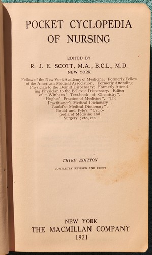 Pocket Cyclopedia Of Nursing 3rd Edition By R.J. Scott 1931 Hardcover 724 Pages - Picture 3 of 7
