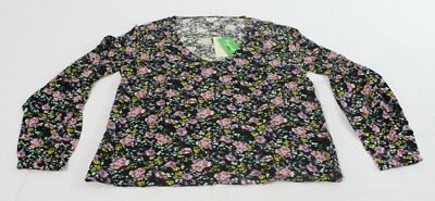 Jacqueline De Yong Women's V-Neck Floral Print Blouse JL3 Black Size 6 NWT