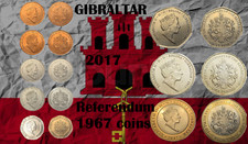 Moneta Gibilterra 2017 Referendum 1 2 5 10 20 50 pence £ 1 £ 2 sterlina 50 anni 1967 cappotto di