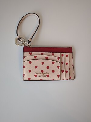 Kate Spade Spencer Hearts Print cardholder wristlet Keyring Milk