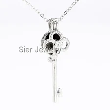 Skeleton Key Aromatherapy Essential Oil Diffuser Necklace Locket w 2 Lava Stones