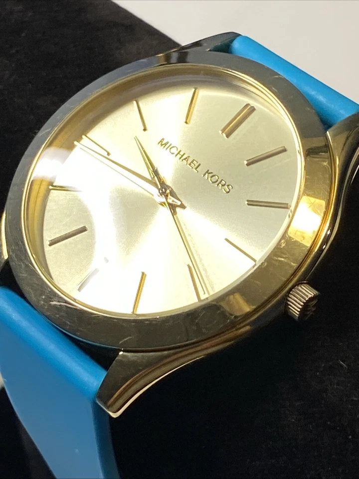 NWT Michael Kors Women's Watch BLUE Silicone & Gold  SS Slim RUNWAY MK2609  - Image 3 of 4