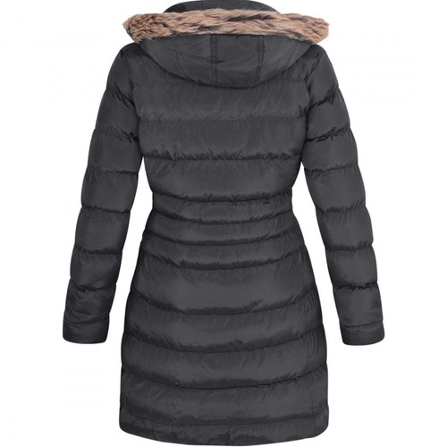 Womens Long Fur Trimmed Hooded Padded Puffer Parka Ladies Winter Jacket Coat - Picture 6 of 13