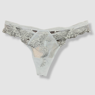 $123 Lise Charmel Women's Gray Floral Thong Panty Size X-Large