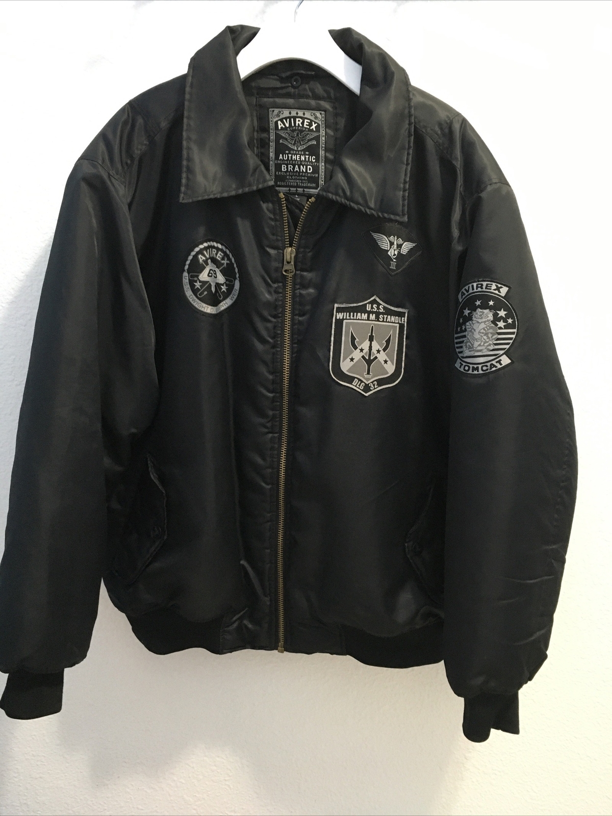 Avirex Men’s Satin Bomber Jacket U.S.S Black Size L eBay