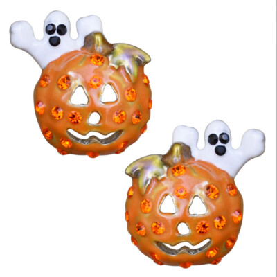 Kirks Folly Happy Jack Pierced Earrings  pumpkin  ghost silvertone Halloween
