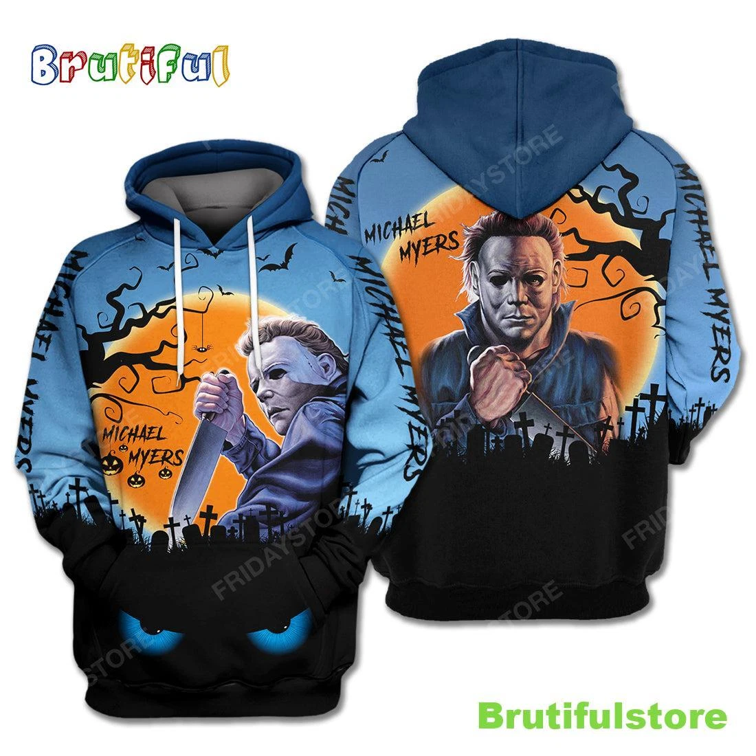 Michael Myers Halloween Night Blue 3D HOODIE US SIZE ALL OVER