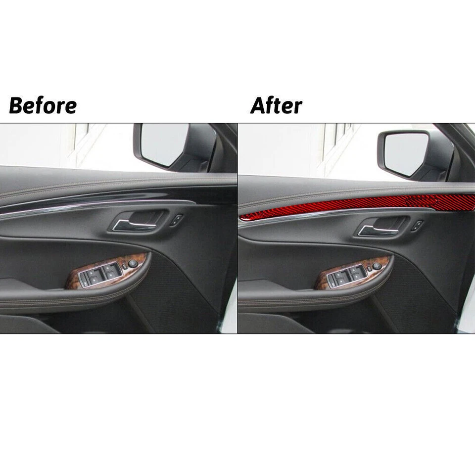 Cubierta de tira de panel de puerta interior de fibra de carbono roja para Chevrolet Impala 5 piezas Foto 3 de 4