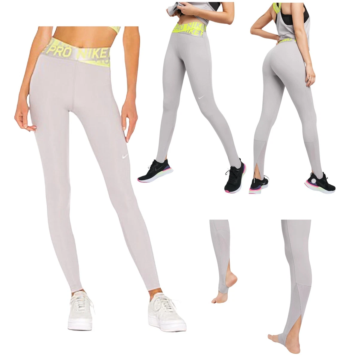 Nike Pro 7/8 Intertwist Tight Fit Dri-Fit Leggings High Waist Gray BQ8318  Small