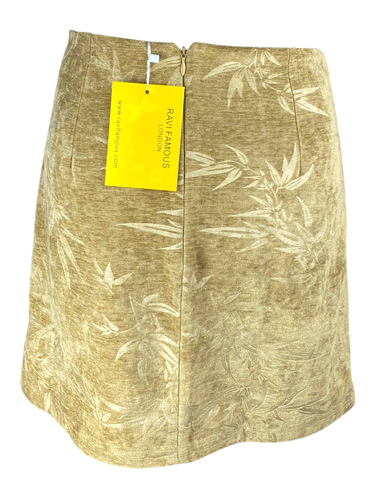 Ravi Famous Skirt Mini Women’s UK Size 8 Gold Velour Leaf Print Side Slits - Picture 5 of 7