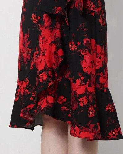 NWT London Times Women's Red Floral Side Tie Ruffle Black Dress Size 6 - Picture 9 of 11