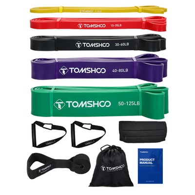 TOMSHOO 5 Powerlifting Exercise Bands Set with Handles for Resistance J8Q5