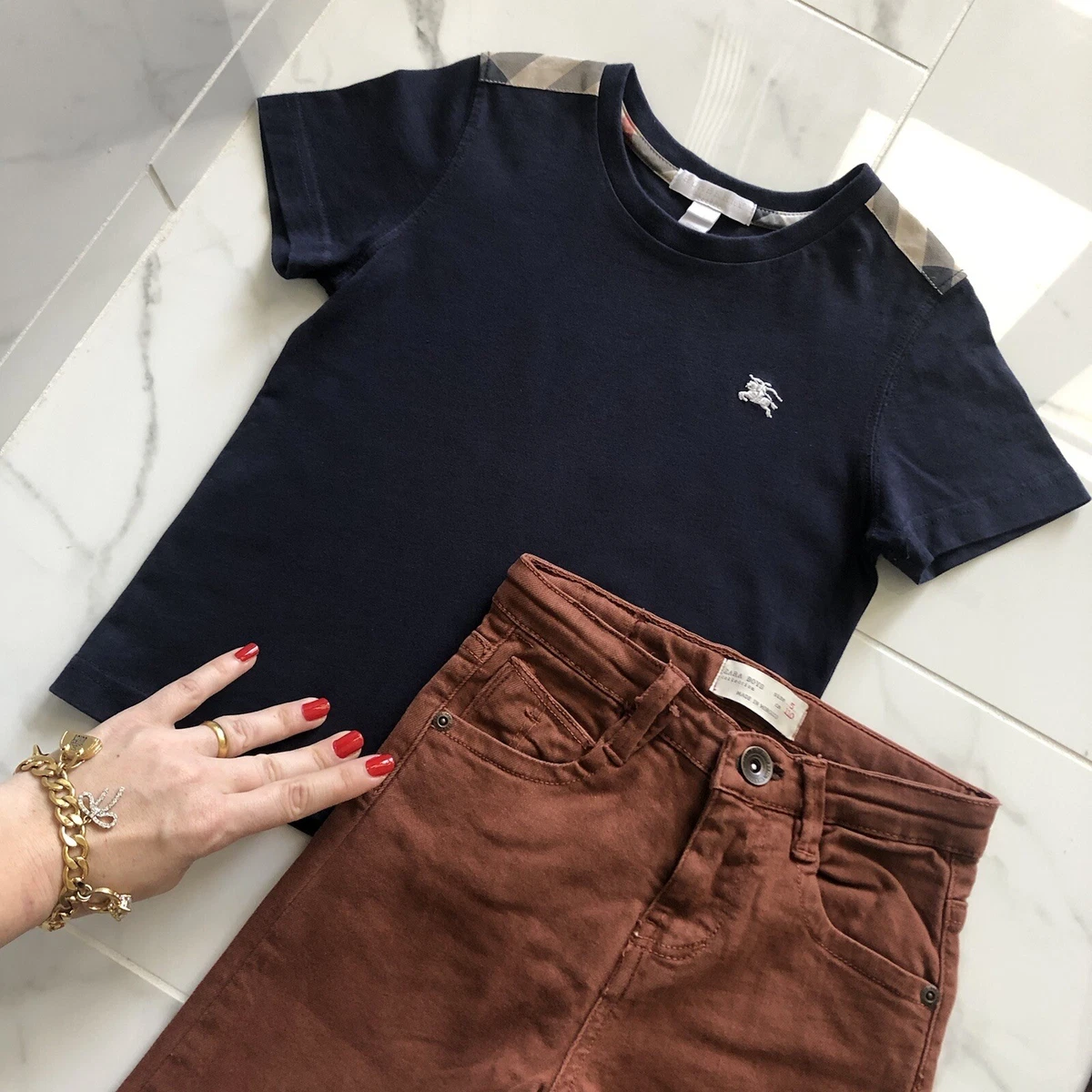 4 Years Authentic Burberry T-shirt Polo Top Patch Boy ZARA Jeans Skinny Fit Kid