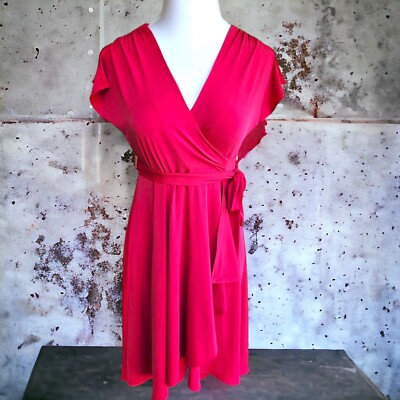 NWT Vicky Tiel JERSEY KNIT Wrap Dress DARK VALENTINE PINK Size Medium M |  eBay