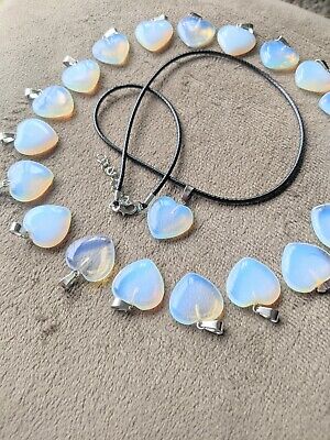 Natural Opalite Stone Crystal Heart Silver Necklace Pendant Healing Chakra