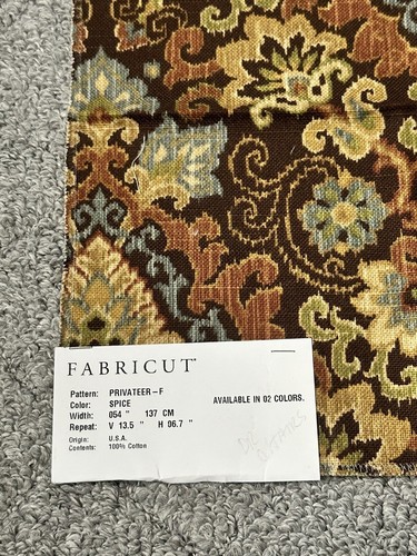 Fabricut Fabric Sample 11.5” Privateer Spice Cotton Damask Pattern Brown Crafts - Picture 2 of 18