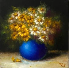 Daisies Original Oil Painting Still Life Impressionism Realism 6 x 6" Modern Art