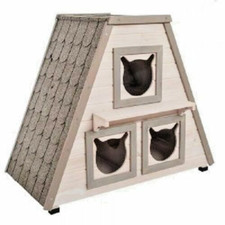 Outdoor Cat House Waterproof Feral Shelter Wooden Den 3 Beds 2 Tier Kennel